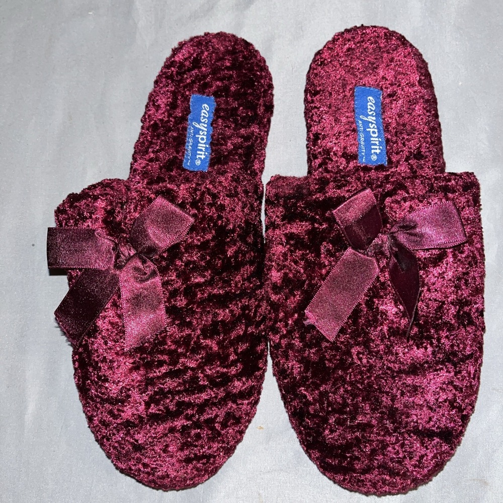 easy spirit slippers large (8-9) women slip-ons maroon with bow